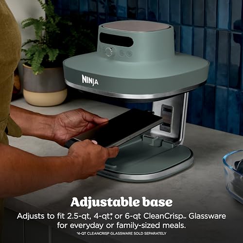 Ninja Crispi Pro 6-in-1 Glass Air Fryer | With Nontoxic, 6qt & 2.5qt Containers & Lids | Microwave, Freezer, Dishwasher Safe | 450°F Max Temp | 1800 Watt | Ash Grey | AS101DG