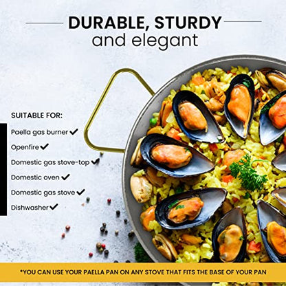 Machika 15 inch Stainless Steel Paella Pan, 38 cm Stainless Steel Large Skillet From Spain, Great for Paella Parties Indoors, Outdoors, Camping & More, Imported Spanish Paellera, Made by Garcima