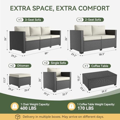 Aoxun 10 Piece Outdoor Patio Furniture Set 9 Seats, Outdoor Sectional with Thick Waterproof Cushions, Patio Conversation Sets for Garden,Backyard, Porch, Balcony, Black & Beige
