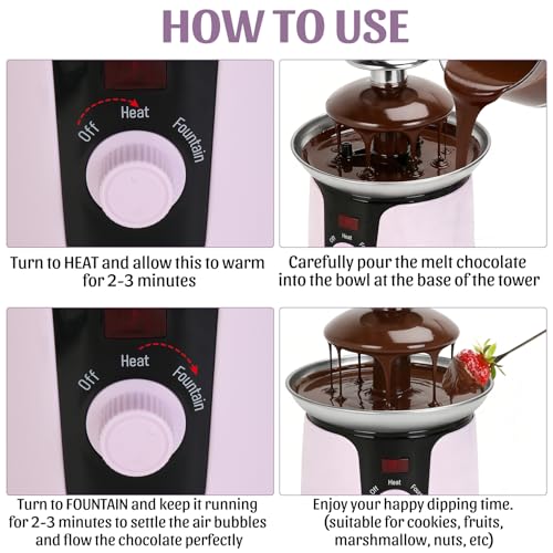 3 Tiers Chocolate Fountain for Party, 13 Ounce Mini Chocolate Fountain Melt Machine, Fondue Fountain For Cookies, Fruits, Marshmallow