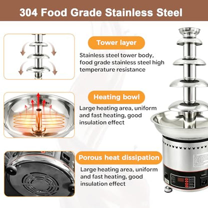 Commercial Chocolate Fountain Machine, Chocolate Fountains for Parties Weddings and Parties 4 Tier Chocolate Fountain Machine for Melts Cheese, Queso, Candy and Liqueur (5 Tier)
