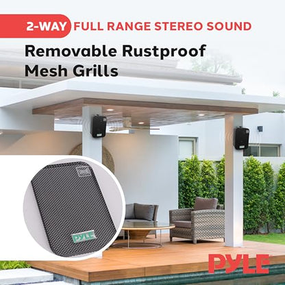 Pyle - Outdoor Speaker System Wired (Pair), Marine Grade 2 Way 300W Peak Power, 3.5" Woofer and 1" Tweeter, Universal Mount For Wall or Ceiling, Use in Pool, Patio, Boat, Deck or Home Theater (Black)