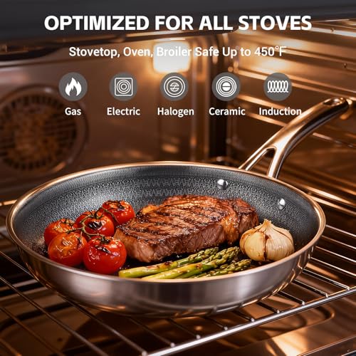 Ammeloo 17 Pcs Nonstick Stainless Steel Cookware Set, Hybrid Stainless Steel Pots and Pans Set Non Stick, Non Toxic Kitchen Cookware Sets, Dishwasher & Oven Safe, Induction & All Cooktop Compatible