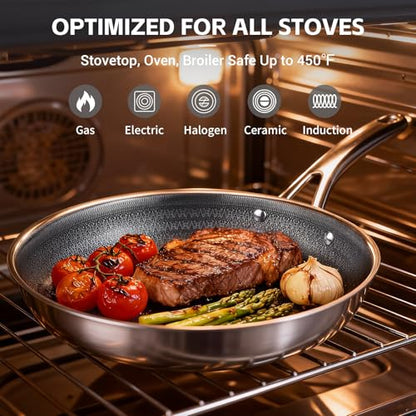 Ammeloo 17 Pcs Nonstick Stainless Steel Cookware Set, Hybrid Stainless Steel Pots and Pans Set Non Stick, Non Toxic Kitchen Cookware Sets, Dishwasher & Oven Safe, Induction & All Cooktop Compatible