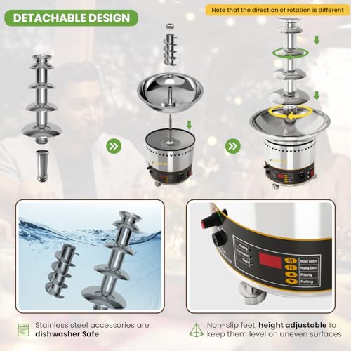 Flyseago Chocolate Fountains Commercial 5 Tiers 9Lbs Large Chocolate Waterfall Machine Stainless Steel Hot Cheese Fondue Tower Easy Assembly Perfect for Candy BBQ Sauce Ranch Liqueurs Digital-control