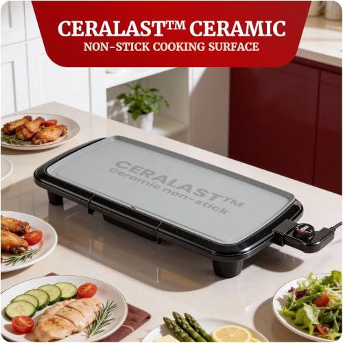 Elite Gourmet 10" x 20" Electric Griddle, PFAS-Free Ceralast™ Ceramic