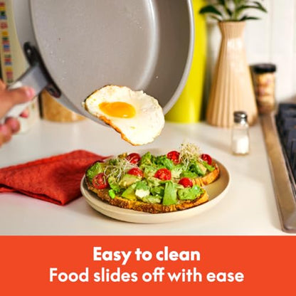 bella 9 Piece Ceramic Nonstick Cookware Set, Fits-anywhere™ Kitchenware w EverGood™ Coating, Dishwasher & Oven Safe, All Stovetops Compatible, Stackable Design, Cool Touch Handles, Oatmilk