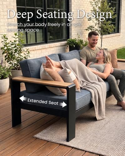 LayinSun 7 Piece Aluminum Outdoor Furniture Set with Fire Pit Table