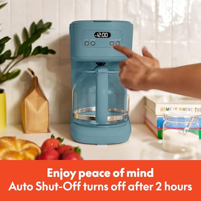 BELLA 12 Cup Programmable Coffee Maker, Reusable Dishwasher Safe Accessories, Easy LCD display, Auto Shutoff, 900 watt, Surf