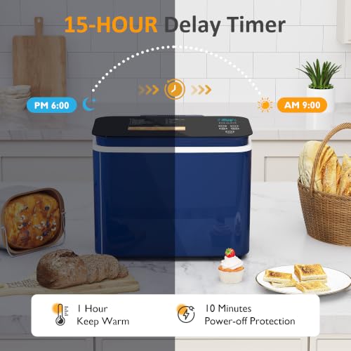 Sunvivi 2.2LB Bread Maker Machine, 20 -in-1 Automatic Bread Machine with Non-stick Ceramic Pan, 3 Crust Color, Digital Touch Panel, 15H Timer & 1H Keep Warm, Low Noise, Beginner-Friendly Recipes