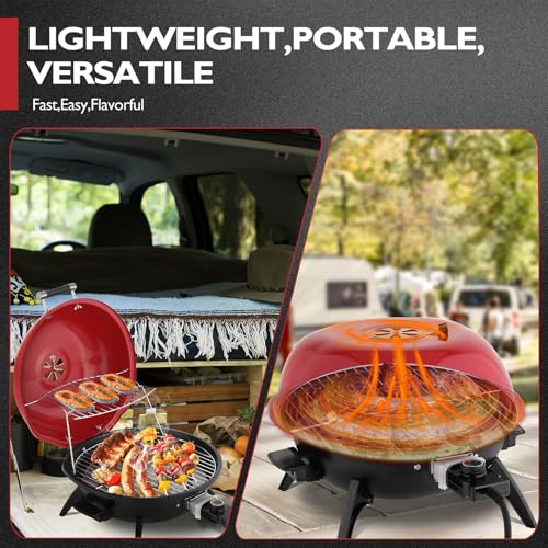 Outvita Outdoor/Indoor Electric Grill, 1600W, Double Layer Design, Red