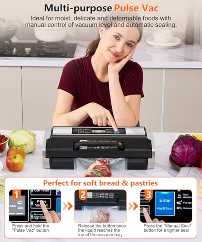 95KPa Vacuum Sealer Machine Commercial Vac Sealer - 10in1 Sys w/Double Heat Seal