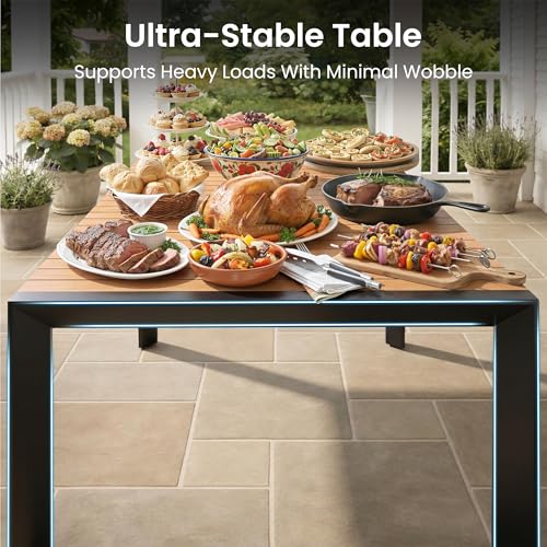 Crestlive Products 11-Piece Outdoor Dining Set, Aluminum 95" Rectangular Table and Stackable Chairs with Umbrella Hole and Arm All-Weather WPC Patio Furniture for 10 for Garden Patio Backyard (Brown)