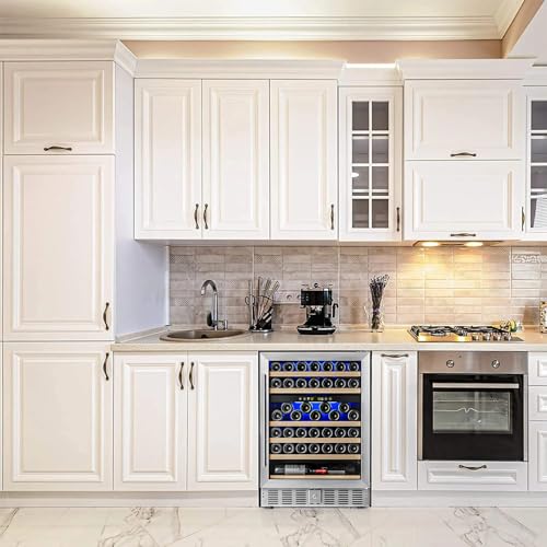 Antarctic Star 24 Inch Wine Fridge, 52 Bottle Wine Cooler Refrigerator. 39-64°F Dual Zone Wine Refrigerator Glass Door, Built in or Freestanding Under Counter Fridge for Home Bar Office