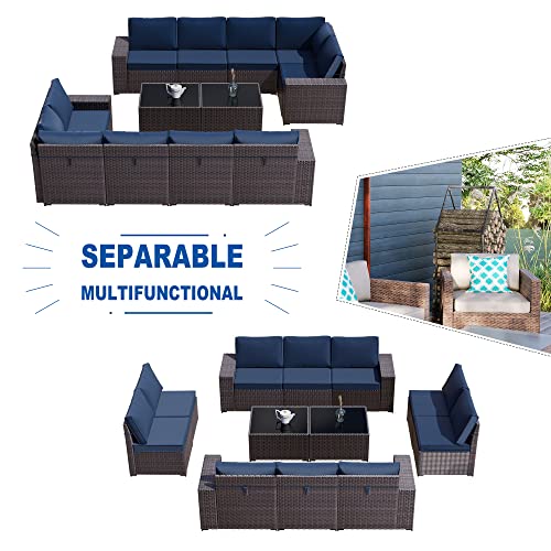 Kullavik 12 Piece Patio Furniture Set, Outdoor Wicker Sectional Sofa