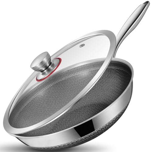 LOLYKITCH 3 Quarts Hybrid Stainless Steel Nonstick Sauté Pan,Skillet,10 Inch Induction Deep Frying Pan,Dishwasher and Oven Safe,Riveted Handle.
