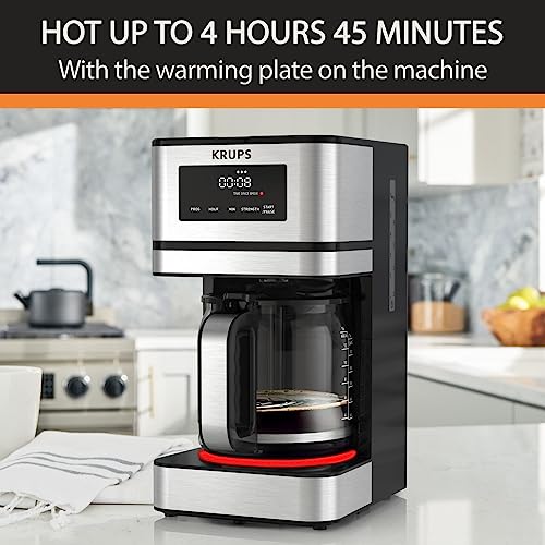 KRUPS Simply Brew: Stainless Steel and Glass Carafe 12 Cup Drip Coffee Maker, Programmable with Digital Display, Dishwasher Safe, Drip Free Coffee Machine, Black and Silver