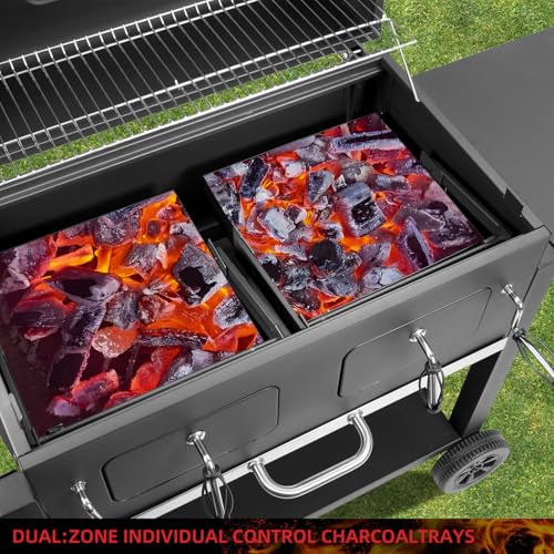 Kenadne Charcoal Grill Outdoor BBQ Grill, Extra Large Cooking Area 794 Square Inches with Two Adjustable & Individual Charcoal Tray, Foldable Side Tables for Outdoor Cooking grill Backyard