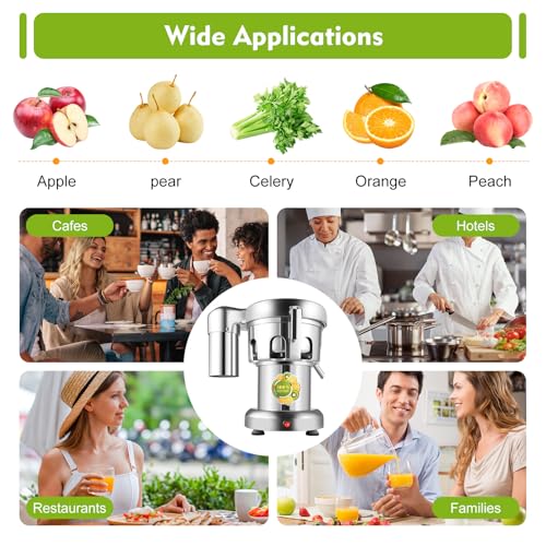 Commercial Heavy Duty Juicer Machine, 110V 370W Electric Juicer, Fruit and Vegetables Automatic Juice Extractor, Extractor Centrifugal Juice Making Machine, Stainless Steel Cold Press Juicer