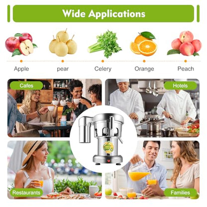 Commercial Heavy Duty Juicer Machine, 110V 370W Electric Juicer, Fruit and Vegetables Automatic Juice Extractor, Extractor Centrifugal Juice Making Machine, Stainless Steel Cold Press Juicer