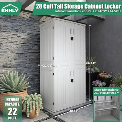 EHHLY Heavy Duty Tall Storage Cabinet Outdoor Weatherproof, 28 Cuft Garage Storage Cabinet with 4 Adjustable Shelves, Lockable Kitchen Pantry Closer Organizer, 31Wx23Lx66H, Polar White
