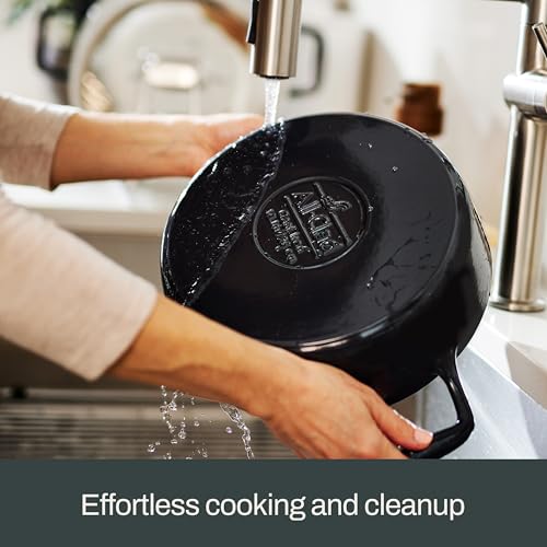 All-Clad Cast Iron Braiser Pan, 4 Qt Enameled Cast Iron Casserole Pan with Lid, Grill, Oven Safe up to 650F, Compatible with All Stovetops (Gas, Electric & Induction), Easy-Clean, Cookware, Black