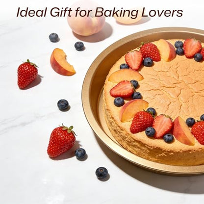 BRMUEIX 5-Piece Gold Nonstick Baking Pans Set, Carbon Steel Bakeware Includes Round Cake Pan, 6-Cup Muffin Pan, Square Pan, Pizza Pan, Loaf Pan, Complete Baking Tools for Home Baking & Gift