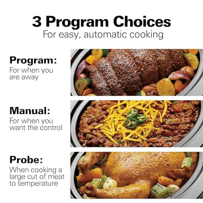 Hamilton Beach Portable 6 Quart Set & Forget Digital Programmable Slow Cooker with Lid Lock, Temperature Probe, Dishwasher Safe Crock & Lid, Stainless Steel (33969A)