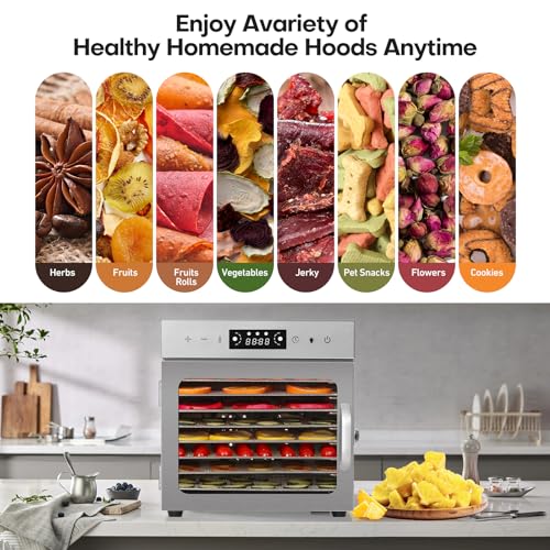 Panana Food Dehydrator Machine, Dehydrators for Jerky, Stainless Steel Dehydrater for Fruits, Vegetables, Herbs, Mushroom, Dog Treats, Dehydrators Christmas Gift, New Year Gift (New-8 Trays)