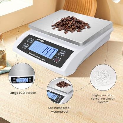 Puozult Digital Kitchen Scale 30kg/66lb Large Food Scale for Baking Cooking Stainless Bread Scale with LCD Display Counting Scales for Commercial(Color : Stainless White)
