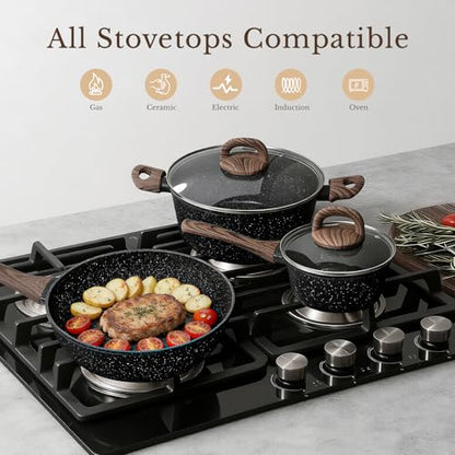 EWFEN 25 Pcs Pots and Pans Set, Nonstick Ceramic Cookware Sets, Healthy Non-Toxic, Large Capacity, Induction Compatible, Cooking Set with Frying Pans & Saucepans, PFAS/PTFE/PFOA Free, Classic Black