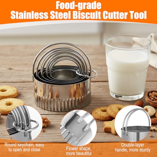 Afcabakila Cookie Stamps Biscuit Cutter Set, 3 Molds Metal Cookie Press And 5 Size Cookies Cutter Set, Zinc Alloy Embossing Stamper With Wooden Handle, Food Grade Stainless Steel Cutters For DIY Baki