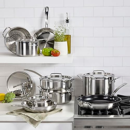 Cuisinart 15 Piece Cookware Set, MultiClad Pro Triple Ply, Silver, MCP-15N