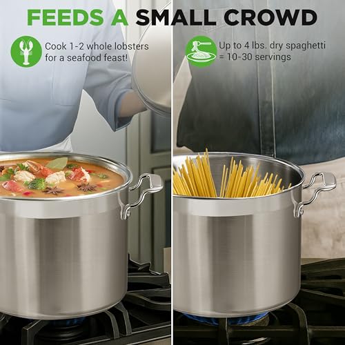 NutriChef Stainless Steel Cookware Stockpot - 14 Quart, Heavy Duty Induction Pot, Soup Pot with Stainless Steel Lid, Gas, Induction, Ceramic, Glass and Halogen Cooktops Compatible - NCSPT14Q