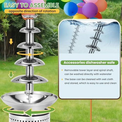 Flyseago Commercial Chocolate Fountain| 5 Tiers 18 lb Capacity| Large Hot Chocolate Fondue Tower| Stainless Steel Chocolate Melting Heating Machine for Nacho Cheese, Liqueurs, Party, Wedding