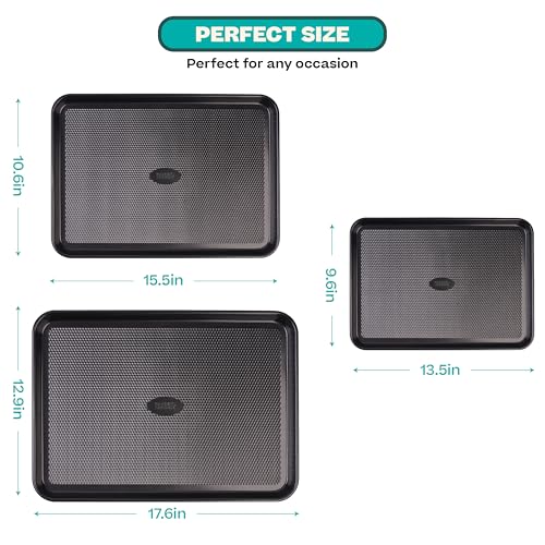 Baker's Secret Baking Sheet Pan Set, 3x Cookie Sheets for Oven, Diamond Texture Premium Air Flow Circulation, Set of 3 Baking Trays, Extra Thick 0.6mm with Diamond Base PFOA, PFOS, PTFE and PFAS free