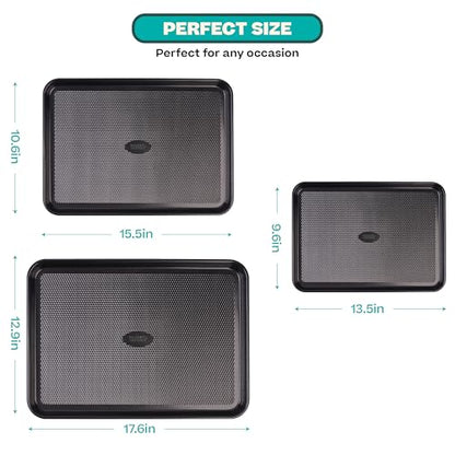 Baker's Secret Baking Sheet Pan Set, 3x Cookie Sheets for Oven, Diamond Texture Premium Air Flow Circulation, Set of 3 Baking Trays, Extra Thick 0.6mm with Diamond Base PFOA, PFOS, PTFE and PFAS free