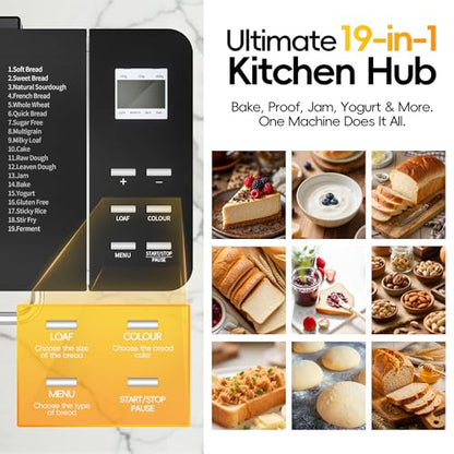 Manastin 19-in-1 Bread Maker Pro, 2LB Bread Machine with Fruit and Nut Dispenser, Stainless Steel Housing, Nonstick Baking Pan, 2 Pound Bread Maker Machine, Ideal Kitchen Gift for Home Bakers