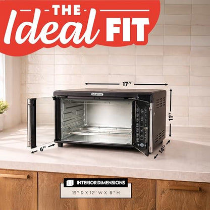 Gourmia French Door Air Fryer Toaster Oven – 6-Slice Capacity, FryForce 360°, Digital Display with 17 Cooking Presets, Black