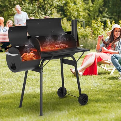 FDW Charcoal Grills 43-inch Outdoor Grill,Multiple People BBQ Grill with Double Grill Mesh Design,Smoker Grill for Camping,Outdoor Backyard,Patio and Parties,Black