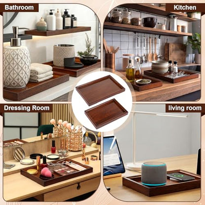 Hushee 2 Pcs Acacia Wood Serving Trays Set, Wooden Charcuterie Boards, Dual-Size Rectangular Organizer Plates for Cheese, Snacks, Tea, Jewelry, Home Decor, Coffee Table & Housewarming Gifts
