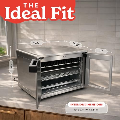 Gourmia French Door Air Fryer Oven - 37 Qt Large Capacity Convection Toaster Oven, FryForce 360°, Digital Display, 12 Cooking Presets, Dehydrate, Fits 13” Pizza, Dishwasher-Safe, Stainless Steel