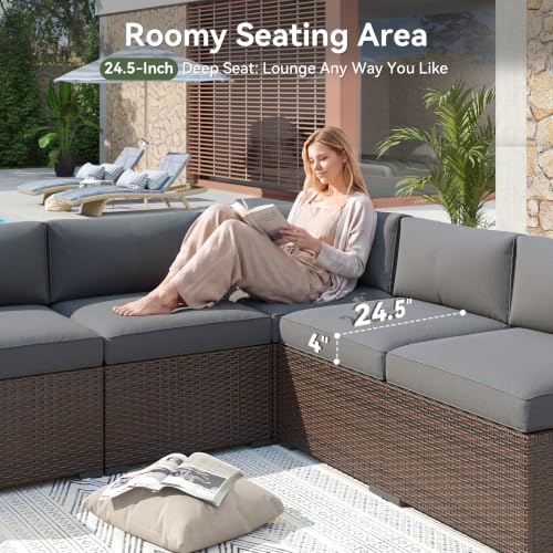 Aoxun Patio Furniture Sets, 7-Piece Outdoor Patio Furniture with Thick Cushions, Wicker Outdoor Conversation Set Sectional Sofa for Backyard, Poolside, Garden