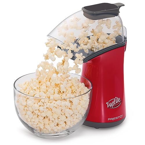 Presto 04863 Poplite Hot Air Popcorn Popper - Built-In Measuring Cup + Melts Butter, Easy to Clean, Built-In Cord Wrap, 18 Cups, Red