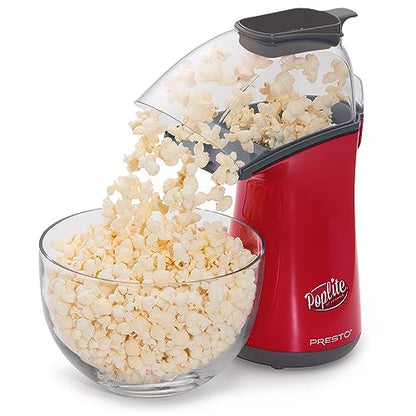 Presto 04863 Poplite Hot Air Popcorn Popper - Built-In Measuring Cup + Melts Butter, Easy to Clean, Built-In Cord Wrap, 18 Cups, Red