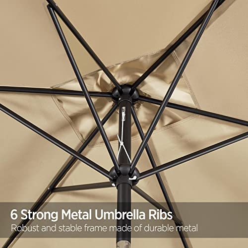 Yaheetech 6.5x10FT Rectangular Outdoor Patio Umbrella Large Market Umbrella w/Push Button Tilt & Crank Lift System & 6 Sturdy Ribs for Garden/Lawn/Beach/Pool/Deck/Backyard - Tan