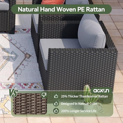 Aoxun 8 Piece Outdoor Patio Furniture Set 7 Seats, Outdoor Sectional with Waterproof Cushions, Patio Conversation Sets for Garden,Backyard, Deck, Porch, Black & Grey