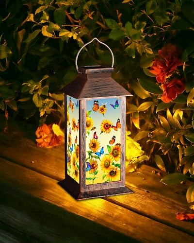 Sunflower Solar Lanterns Outdoor Waterproof Garden Decor Birthday Gifts for Women Mom Grandma Sister, Hanging LED Plastic Solar Lights Outside Decorative for Yard Patio Backyard Lawn Decorations