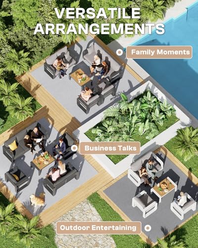 Oasbira Oversized Aluminum Outdoor Furniture Set, Extra Large Patio Furniture Sofa Set 4.8” Widened Armrest & Ultra-Thick Cushions, 4 Pcs Modern Patio Sectional for Backyard, Porch, White