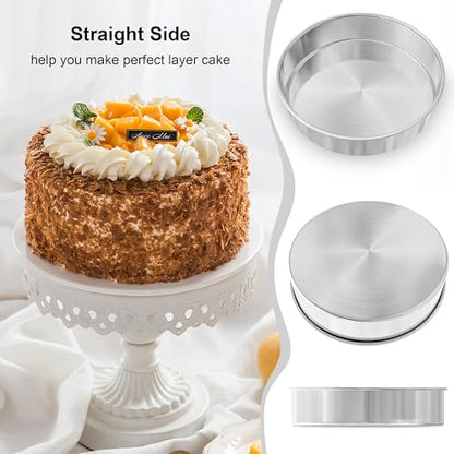 AWTBDP 8 Inch Cake Pan Set of 2, Nonstick Stainless Steel Round Layer Cake Baking Pans with 100PCS Parchment Papers, Circle Cake Pan Tins for Birthday Christmas, Non-Toxic & Healthy, Dishwasher Safe
